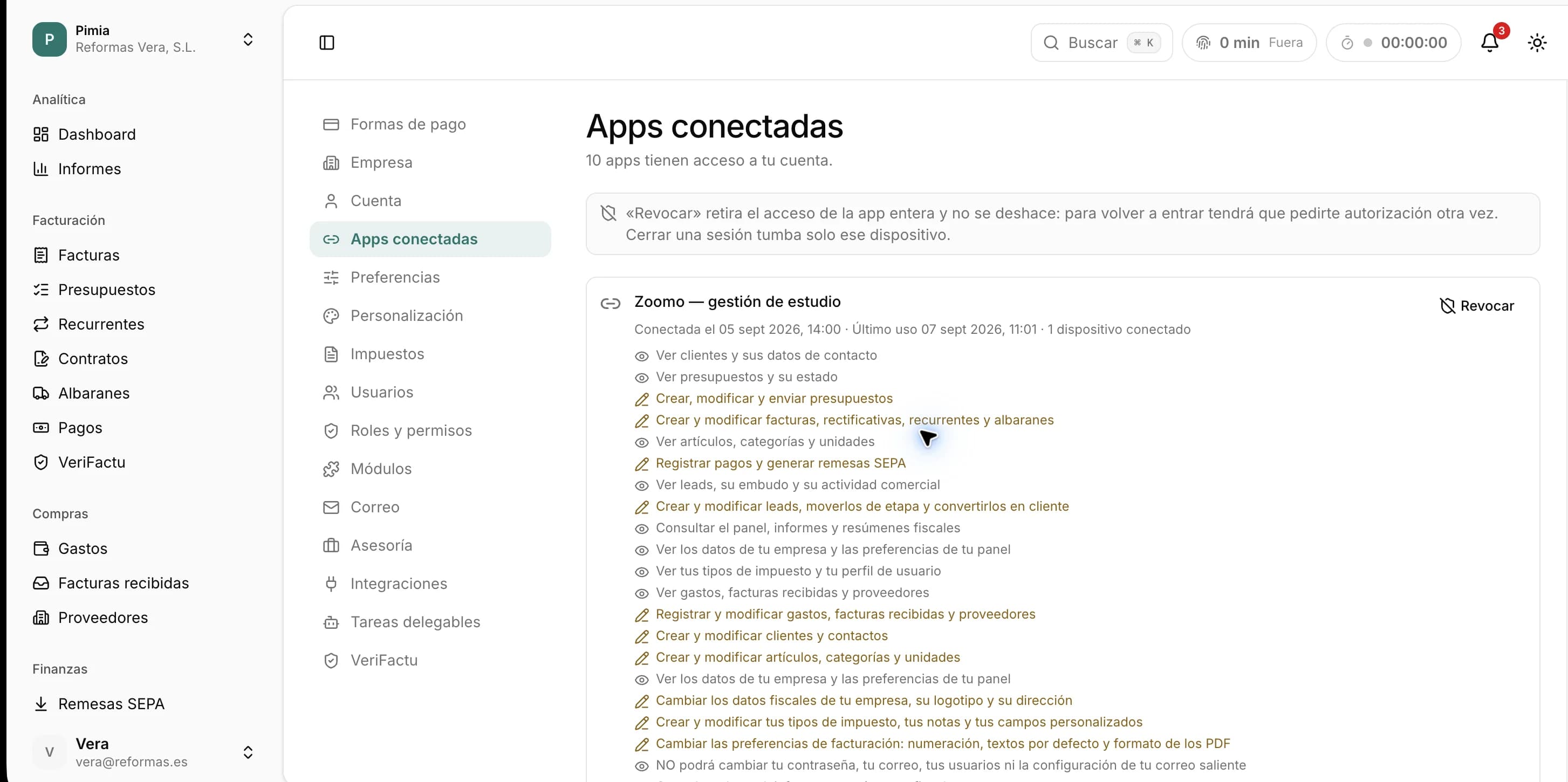 Apps conectadas en Pimia