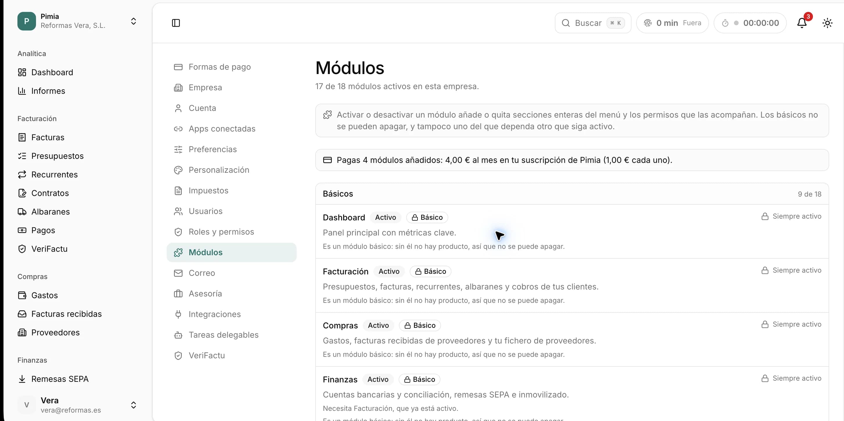 Módulos en Pimia