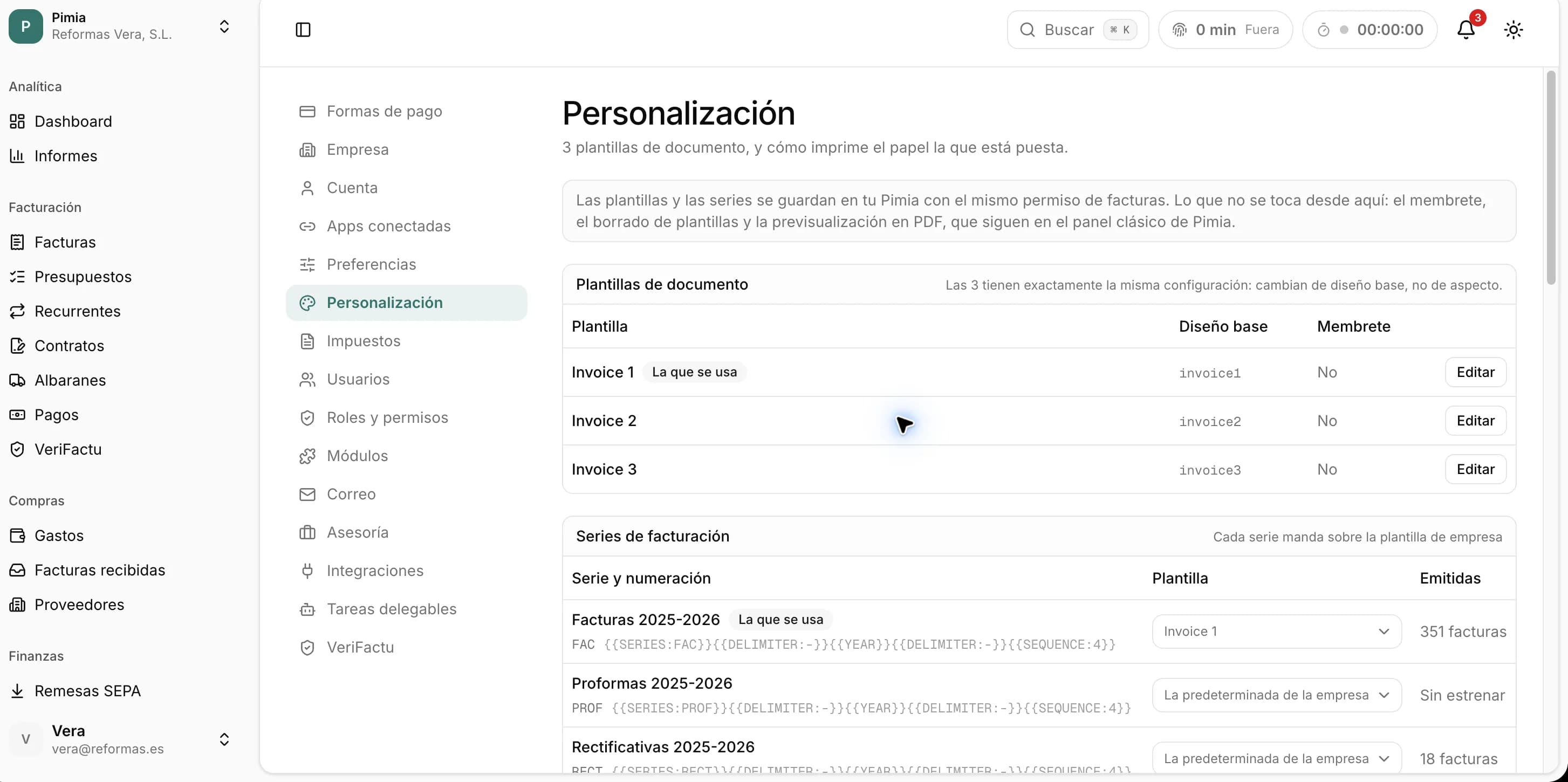 Personalización en Pimia