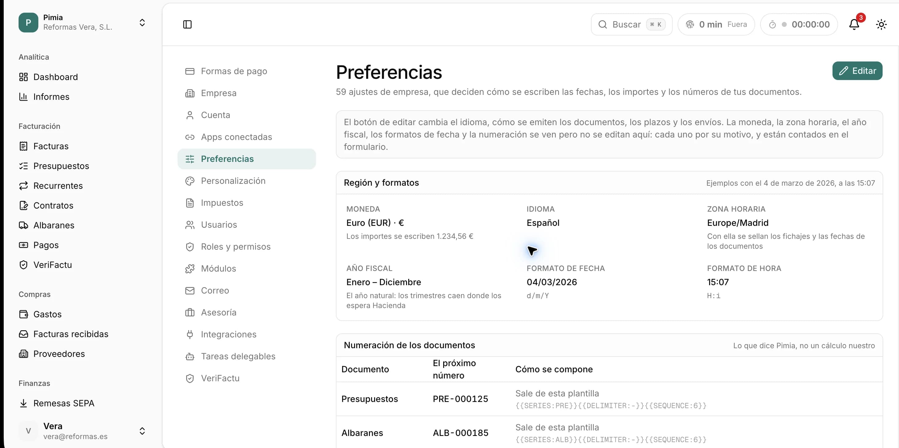 Preferencias en Pimia