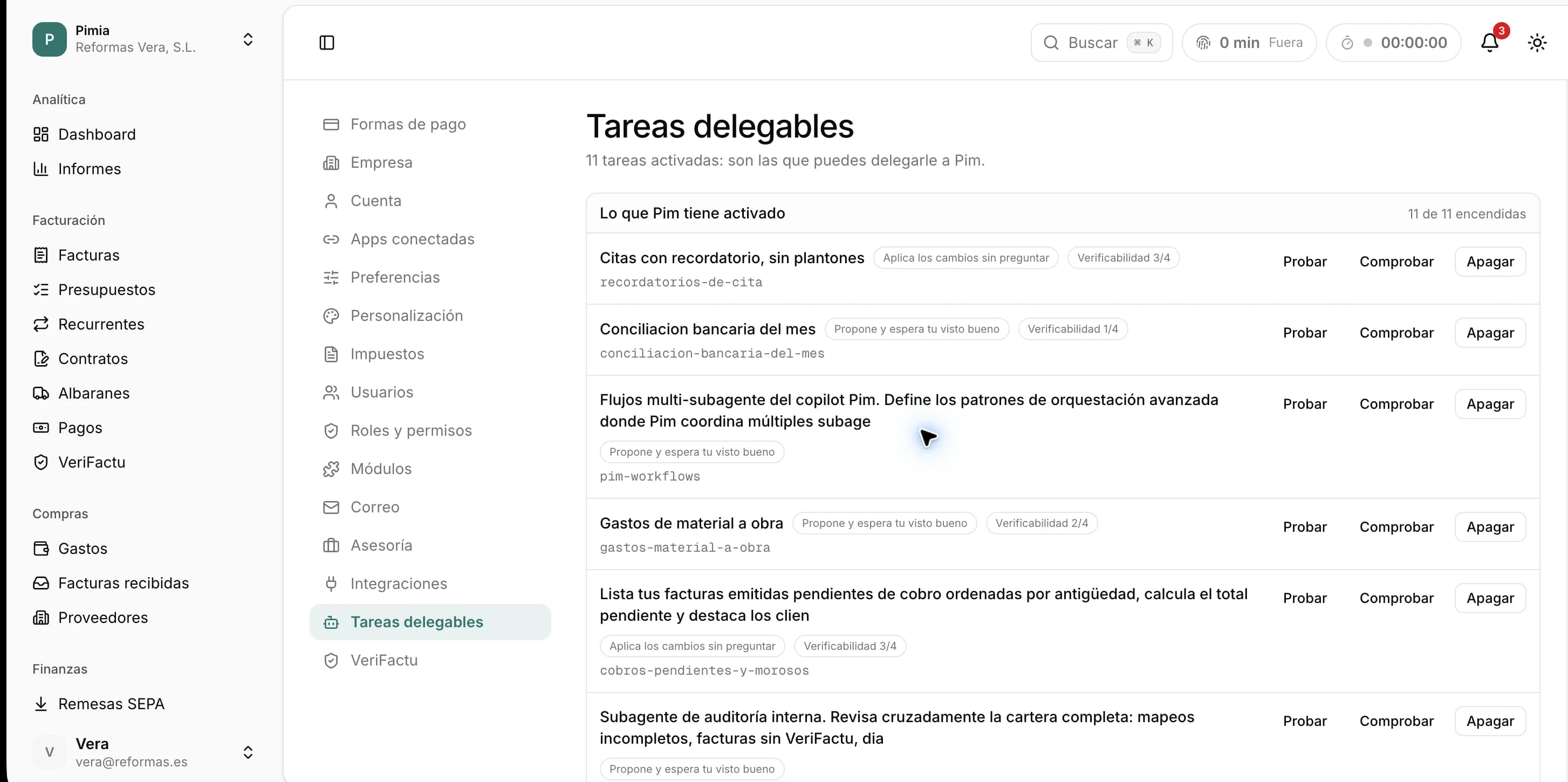 Tareas delegables en Pimia