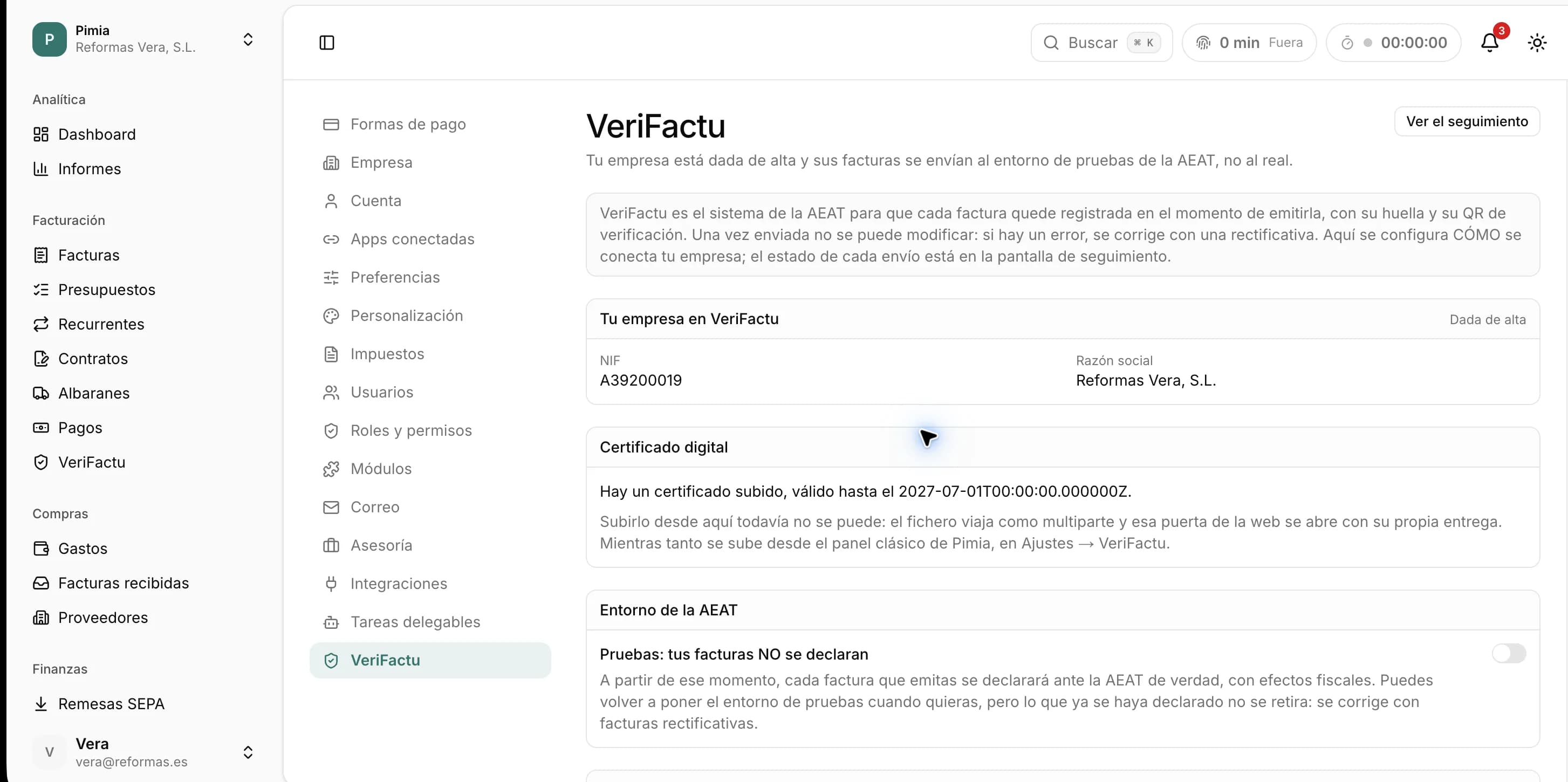 VeriFactu en Pimia