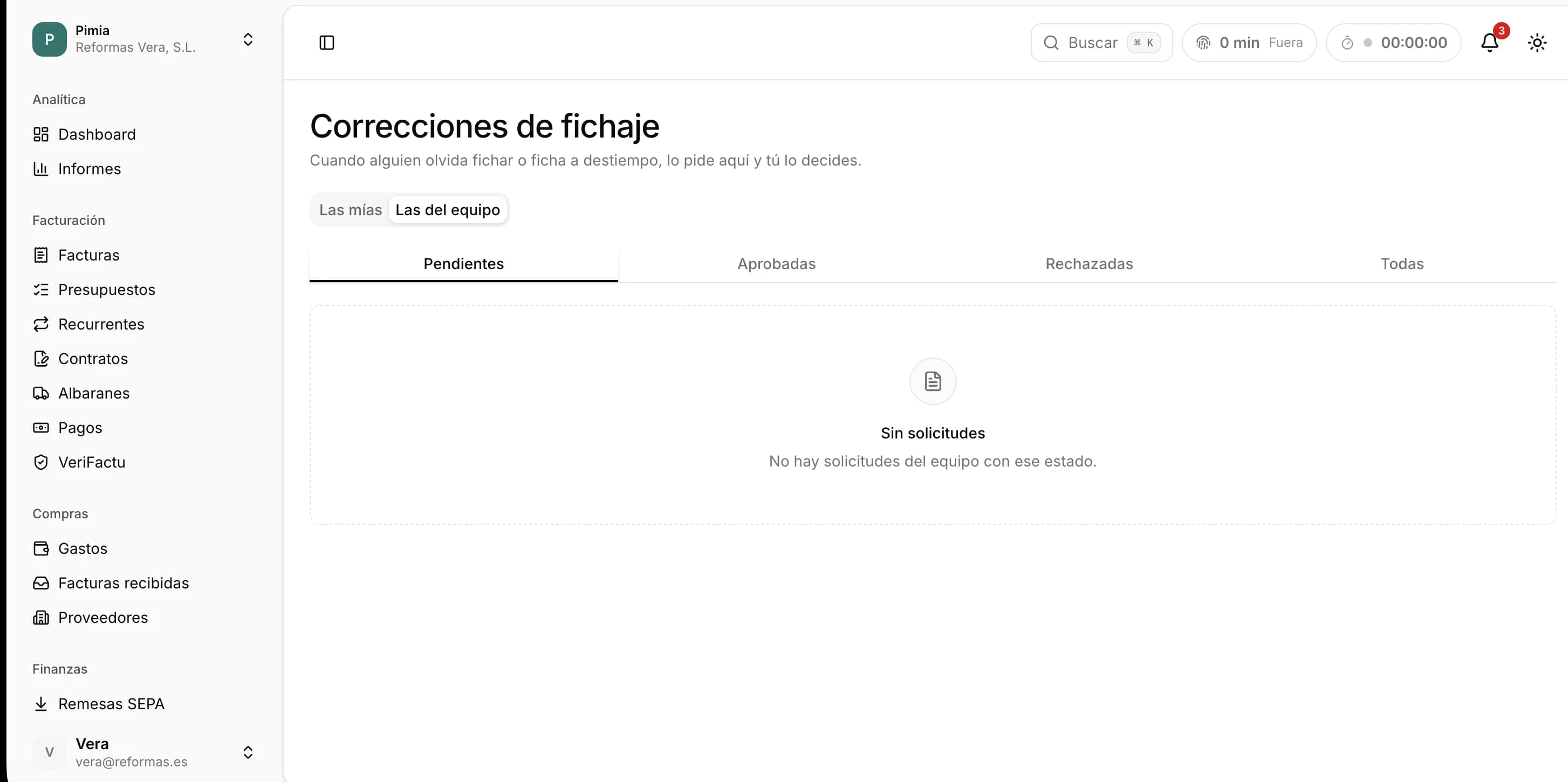 Correcciones de fichaje en Pimia