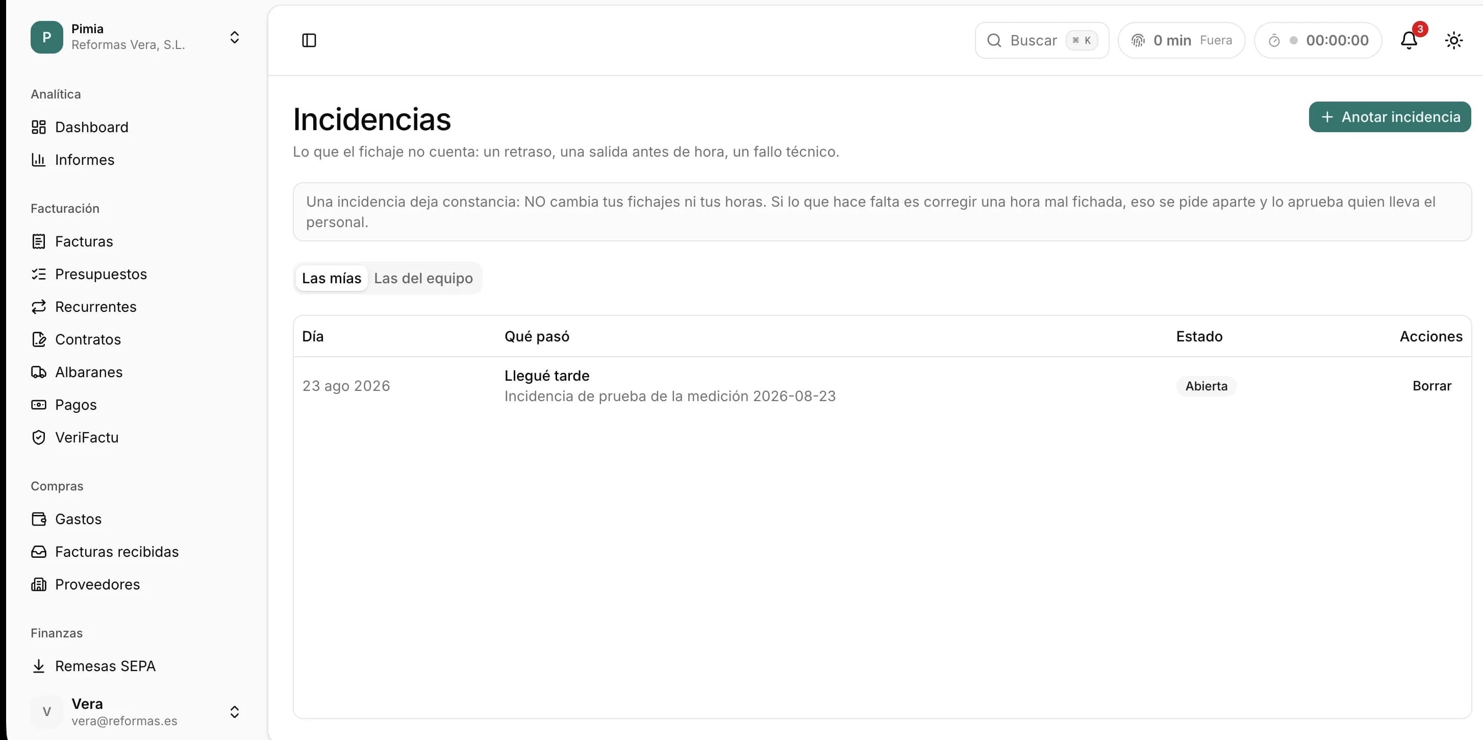 Incidencias en Pimia