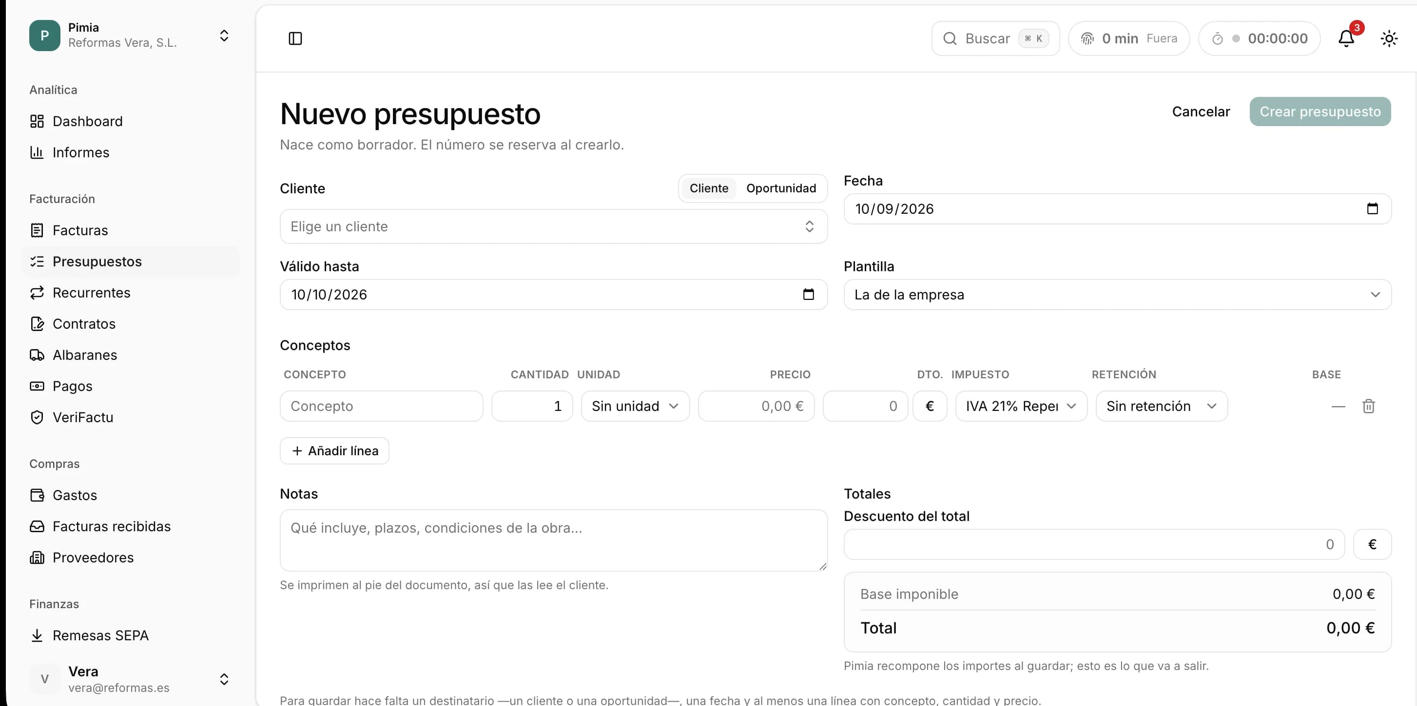 Nuevo presupuesto en Pimia