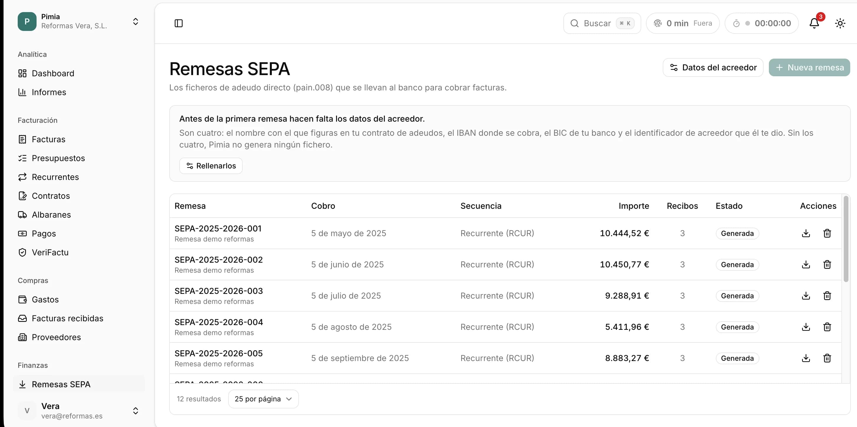 Remesas SEPA en Pimia
